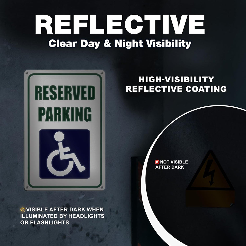 Handicap Reserved Parking Signs, 8 x 12 Inch Reflective Aluminum, 2 Pack | Disabled Space Marker for Lots, Driveways