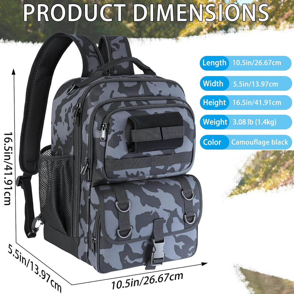 Fishing Backpack with Tackle Boxes,Fishing Sling Tackle Bag with Rod Holder Waterproof Fishing Bag with Fishing Gear