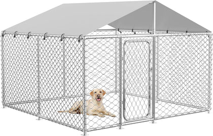 7.8'x7.8' Outdoor Dog Kennel, Heavy-Duty Dog Run with Wire Mesh Fence, Lock & Waterproof Cover for Large Dogs