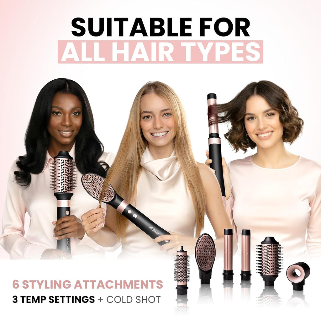 6 in 1 Professional Hot Air Styler • Powerful Hair Dryer & Straightener Set • Styling Without Heat Damage • Fast
