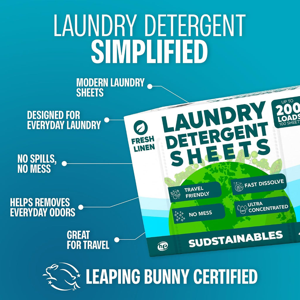 Laundry Detergent Sheets, Fresh Linen, 200 Loads