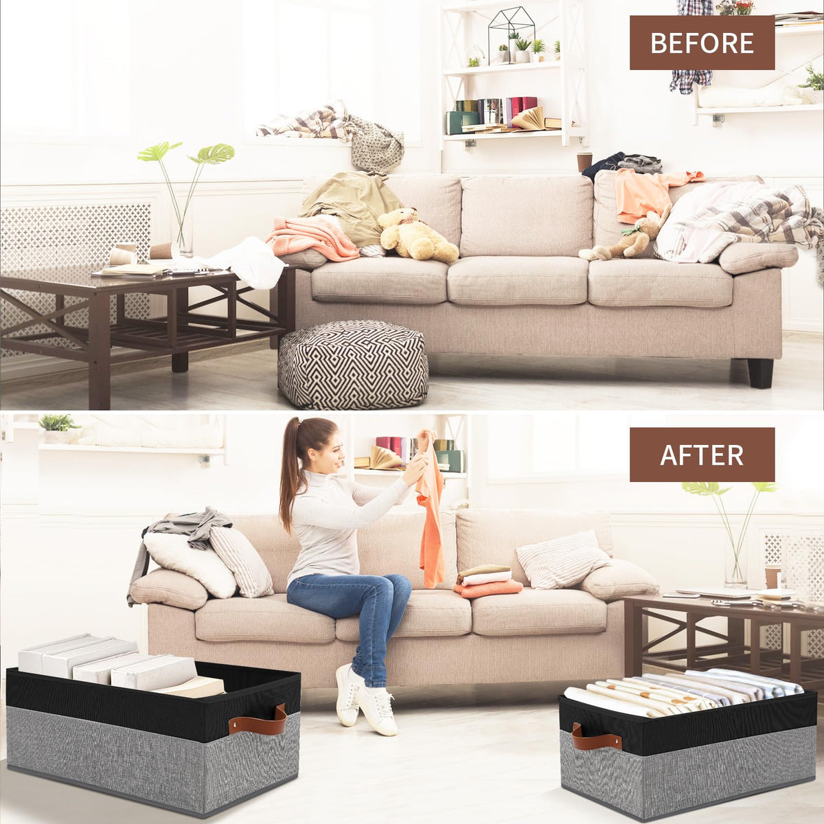 3 Pack Large Capacity Storage Bins Closet Organizer for Shelves
