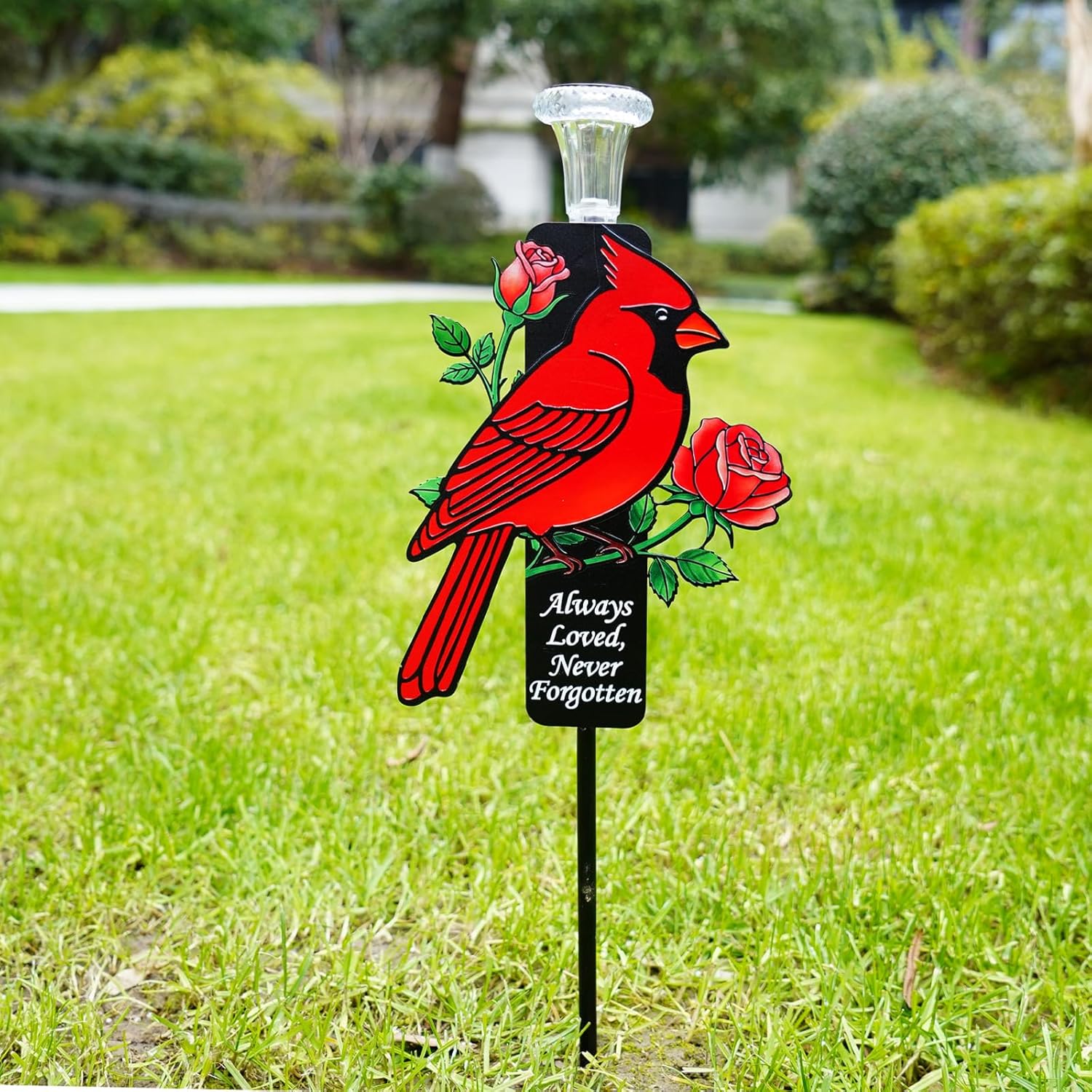 Solar Cardinal Memorial Stakes for Graves - Metal Cemetery Decorations with LED Light, Sympathy Gift for Loss of