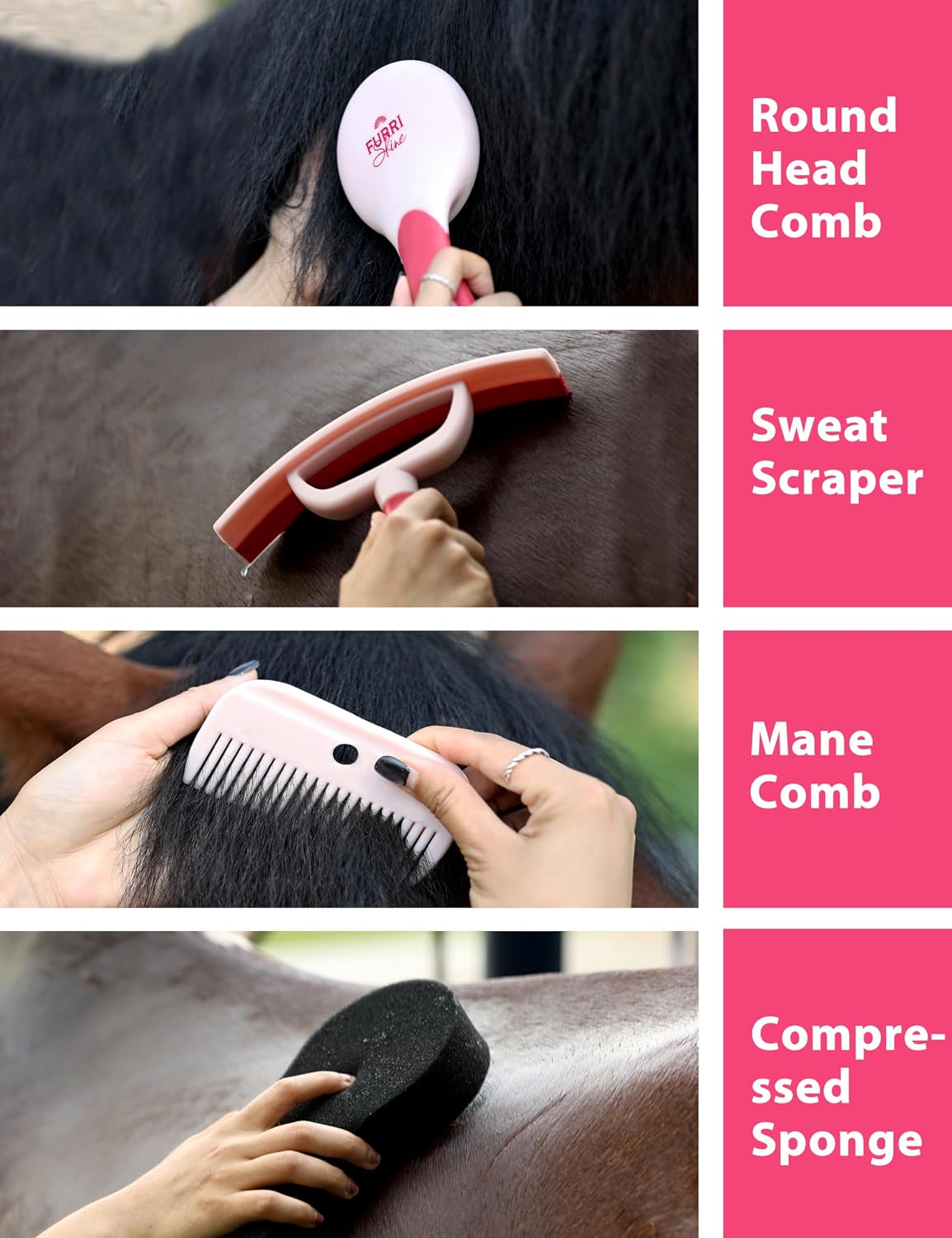 Horse Grooming Kit, 9 Piece Horse Brush Set w/Silicone Handles