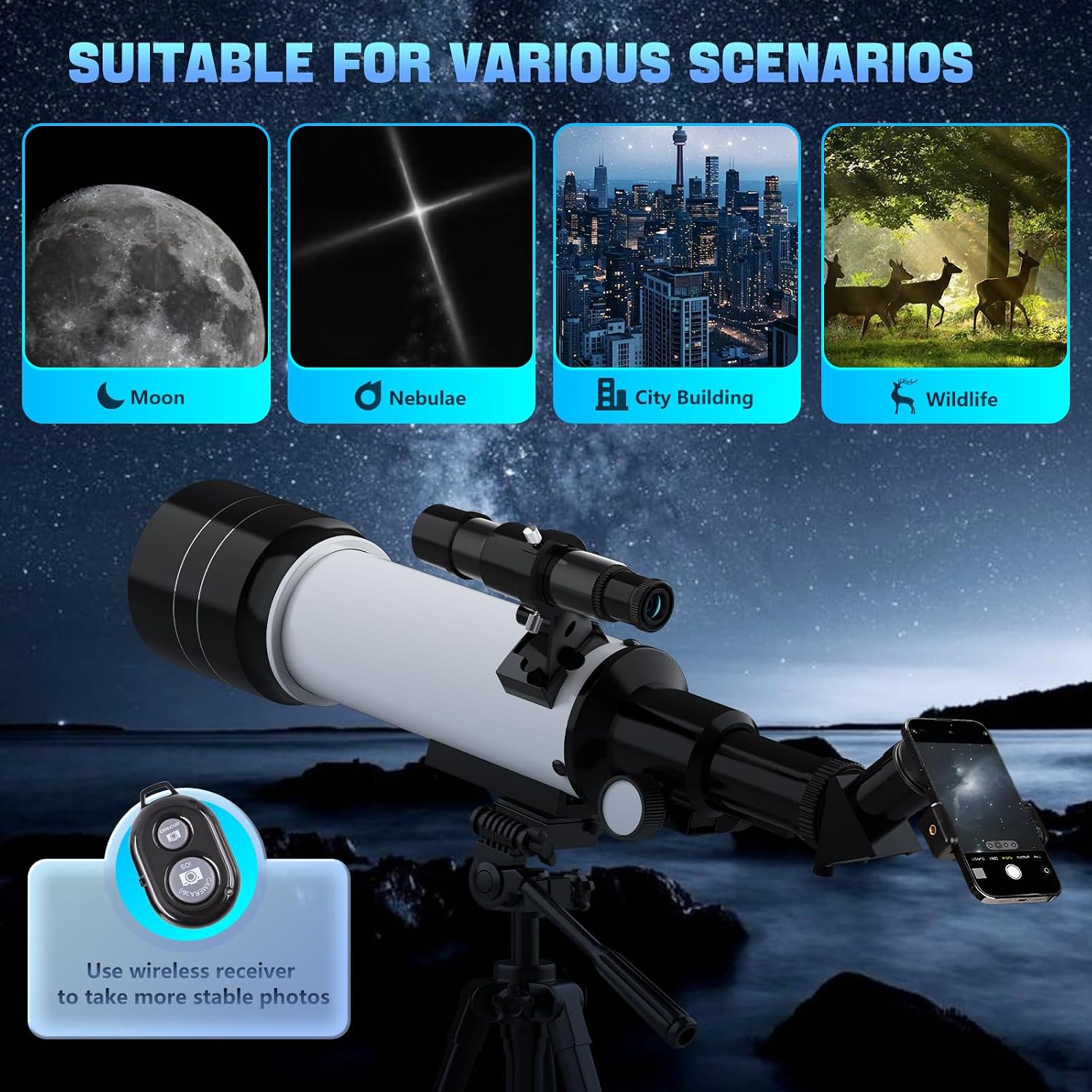 Telescope, Telescope for Adults & Kids, 70mm Aperture 400mm Refractor Telescopes for Astronomy Beginners with AZ