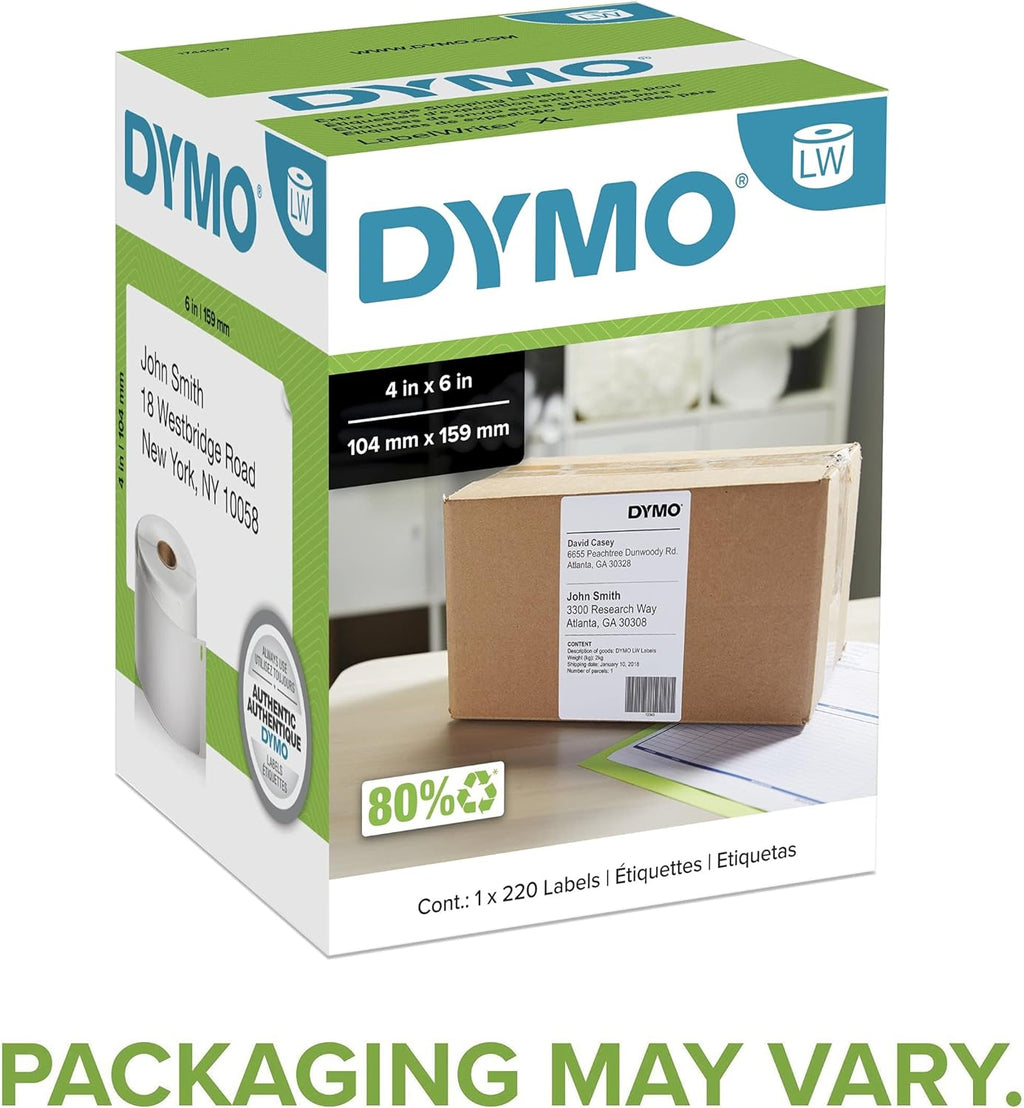 Authentic LW Extra-Large Shipping Labels, for LabelWriter 5XL and 4XL Label Printers Only, 4" x 6", White, 1 Roll of 220