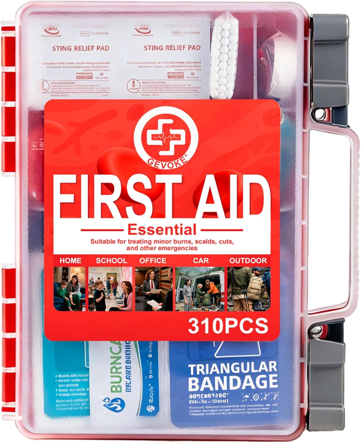 Professional First Aid Kit - 310 Piece HardCase Medical Kit for Home, Car, Camping, Travel, Hiking, Truck, Office
