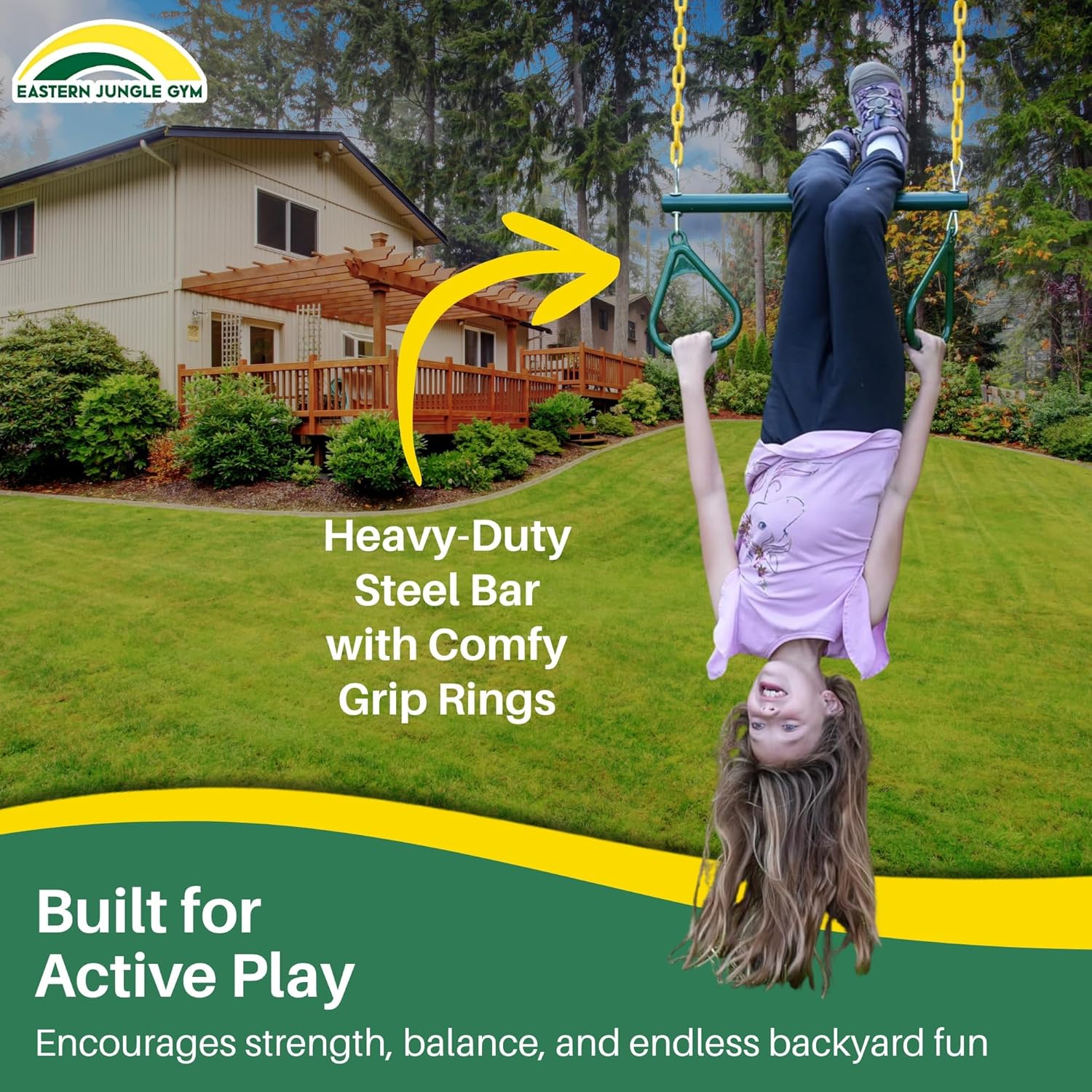 Pack of 3 Backyard Swings Replacement Belt Swing, Ring Trapeze Bar Combo Swing and Half Bucket Toddler Swing with