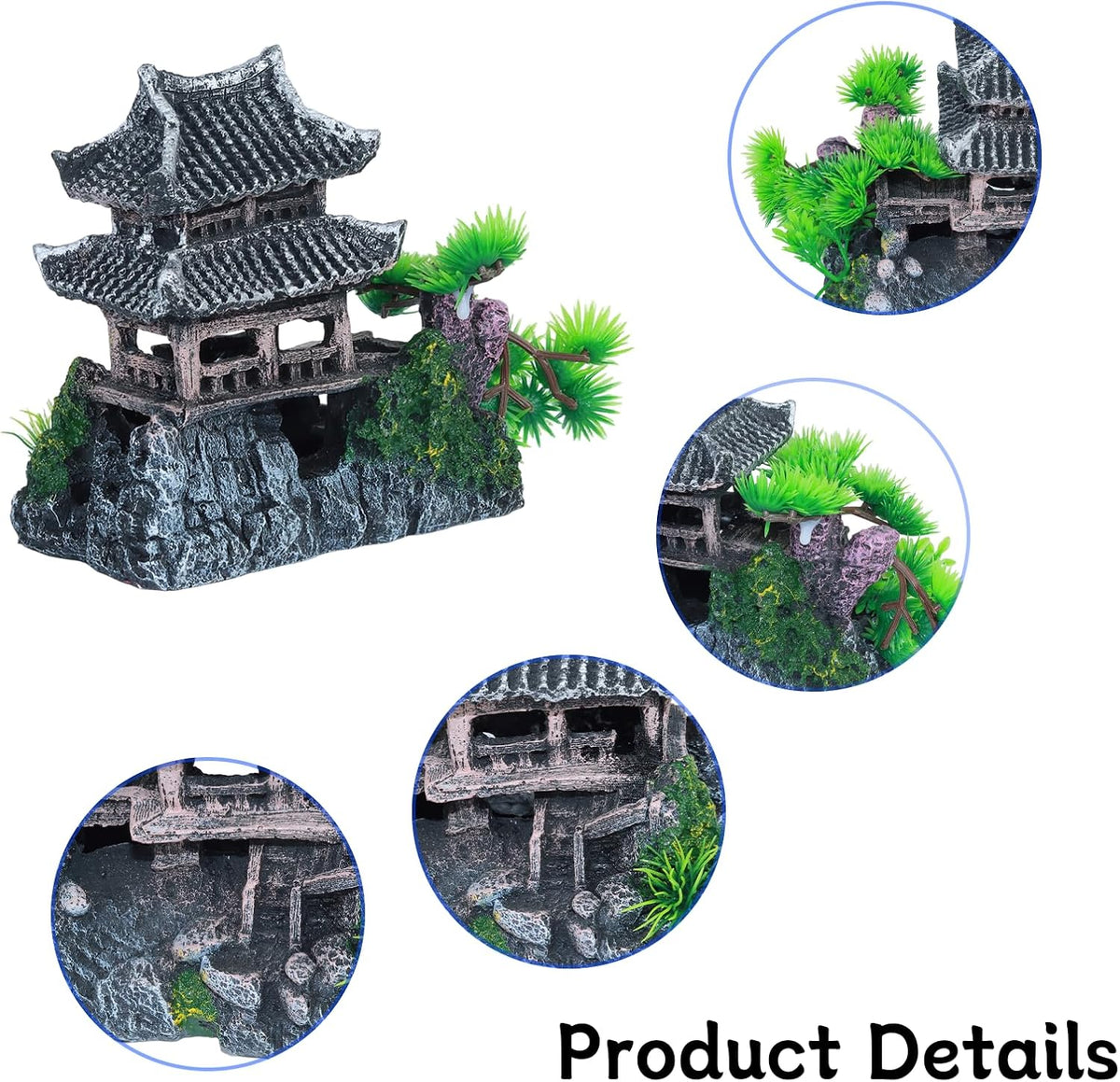 Extra Large Aquarium Decorations, Resin Castle and Artificial Rock with Plants (Ancient Temple with Mountain) Fish