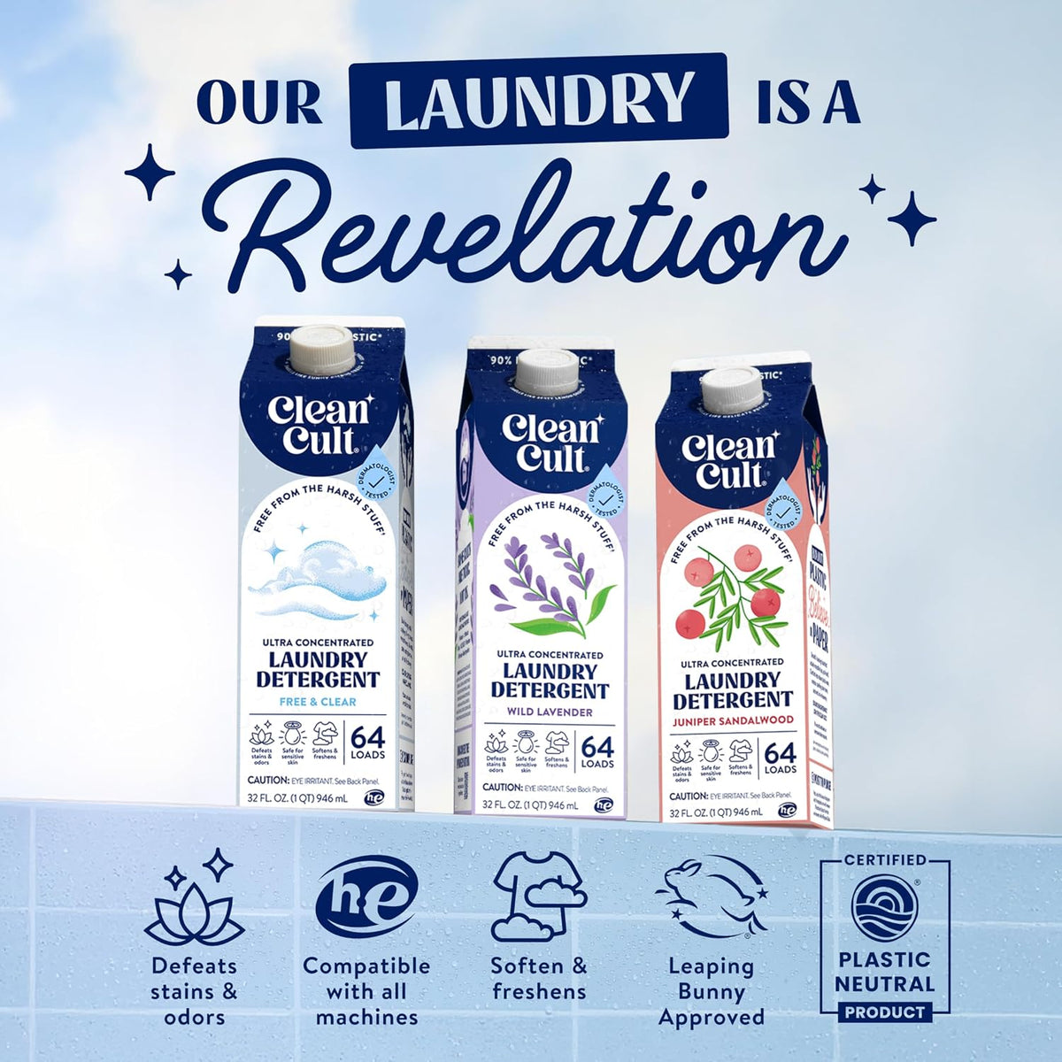 Ultra Concentrated Liquid Laundry Detergent Soap, 64 loads (32 oz), Long Lasting Scent, 90% Less Plastic, No Harsh