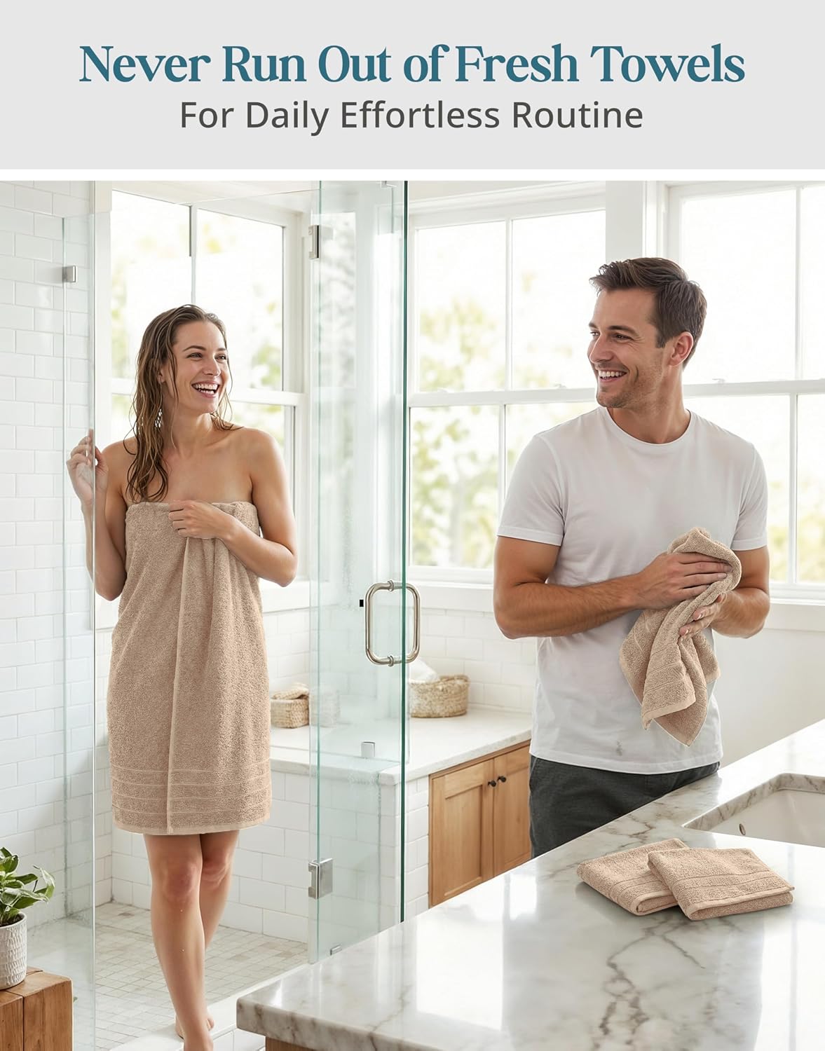 Bath Towel Set 100% Cotton 8 Piece Soft Absorbent - Beige | Shower Towels - Generously Sized, Oversized & Roomy