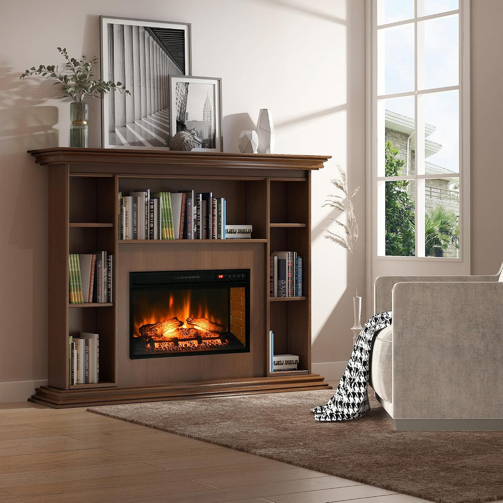 27" Electric Fireplace Insert Retro Fireplace Heater 1400W Black | Recessed, Realistic Log Flame, Remote Control