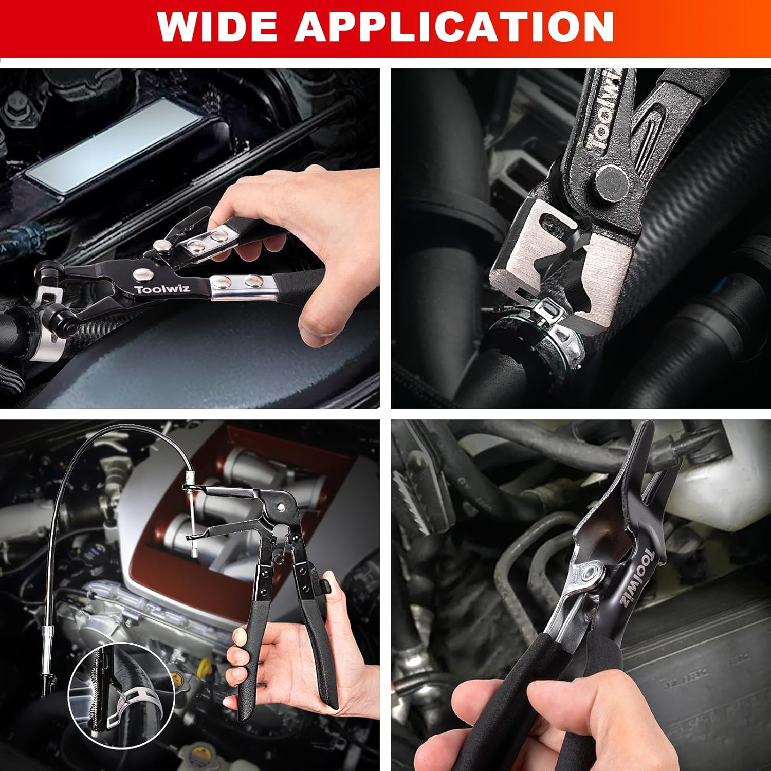 Hose Clamp Pliers Set, 4 Pcs Coolant Radiator Spring Clamp Pliers | 27" Long Reach Wire clamps, Flat Band, Clips