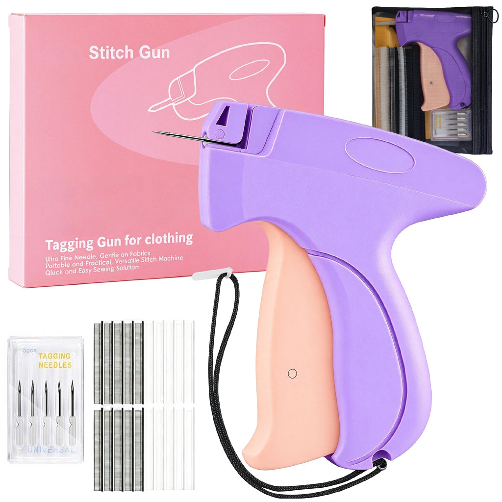 Upgraded Portable Stitch Gun, Clothes Tagging Gun with Storage Bag(Purple)