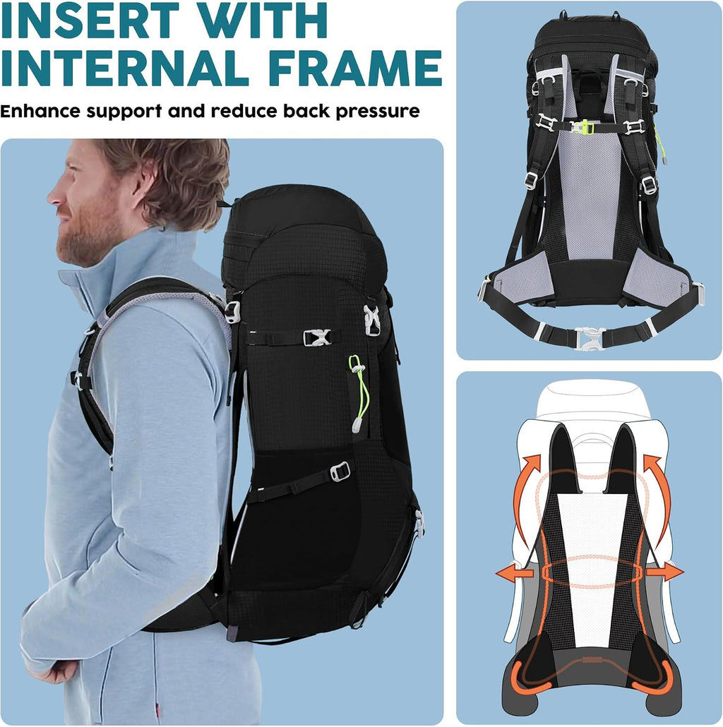 Internal Frame Hiking Backpack 50/60/65/70/80L, Mountain Climbing Camping Backpack Daypack Waterproof Rain Cover