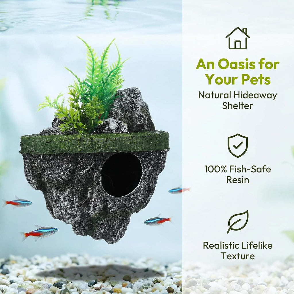 Floating Aquarium Decor, Fish Tank Decorated Rock for Betta Fish Guppies Goldfish Shrimps Hermit Crabs Realistic Rock