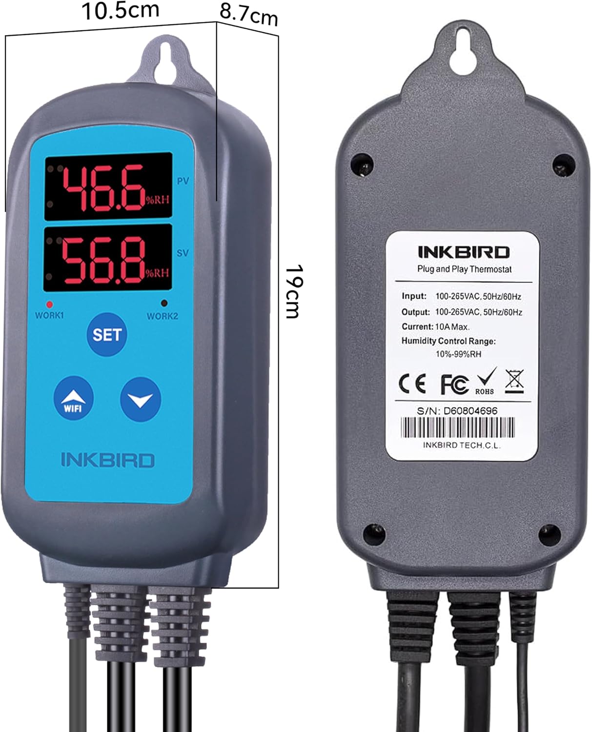Humidity Controller IHC200 Humidistat for Mushroom Greenhouse | Pre Wired Outlet Dual Stage for Humidifier