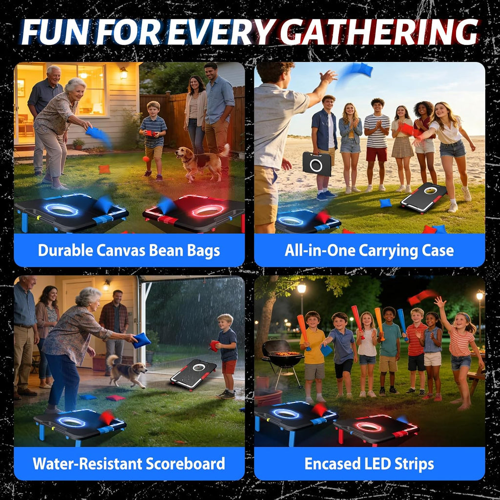 LED Cornhole Board Set, Light-Up and Travel Cornhole Boards Games Set, Corn Holes Outdoor Game, Corn Hole Game Set w/
