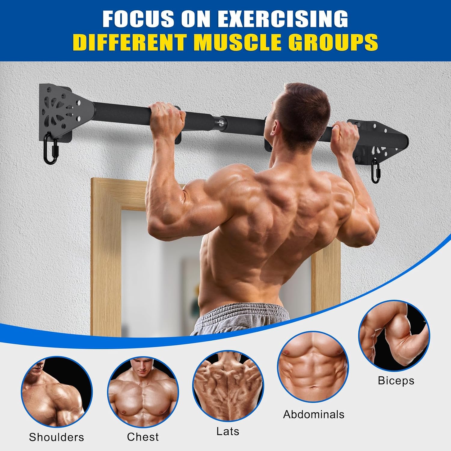 Wall Mounted Pull Up Bar - Heavy Duty 500 LB Capacity Doorway Chin Up Bar for Home Gym, Sturdy Steel Construction