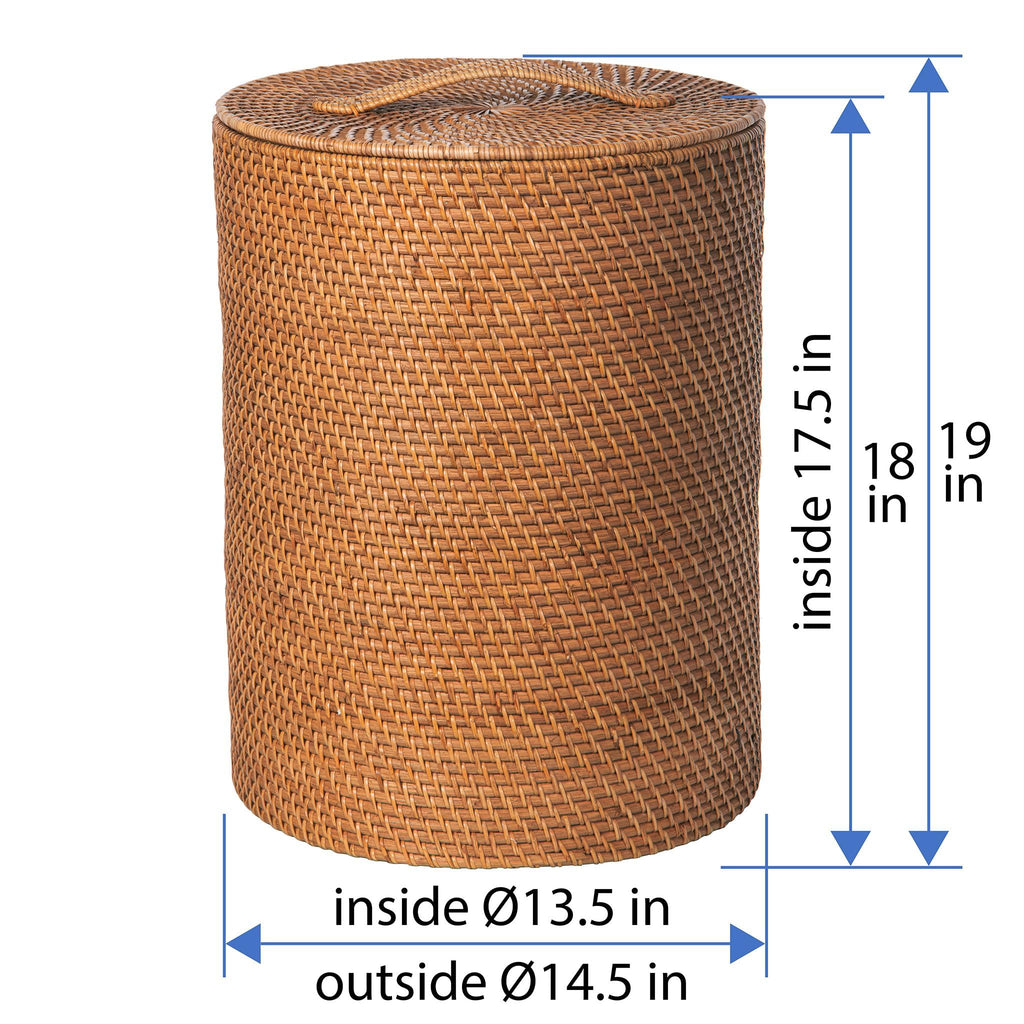 SMALL Rattan Laundry Hamper with Lid and Removable Liner Honey Brown