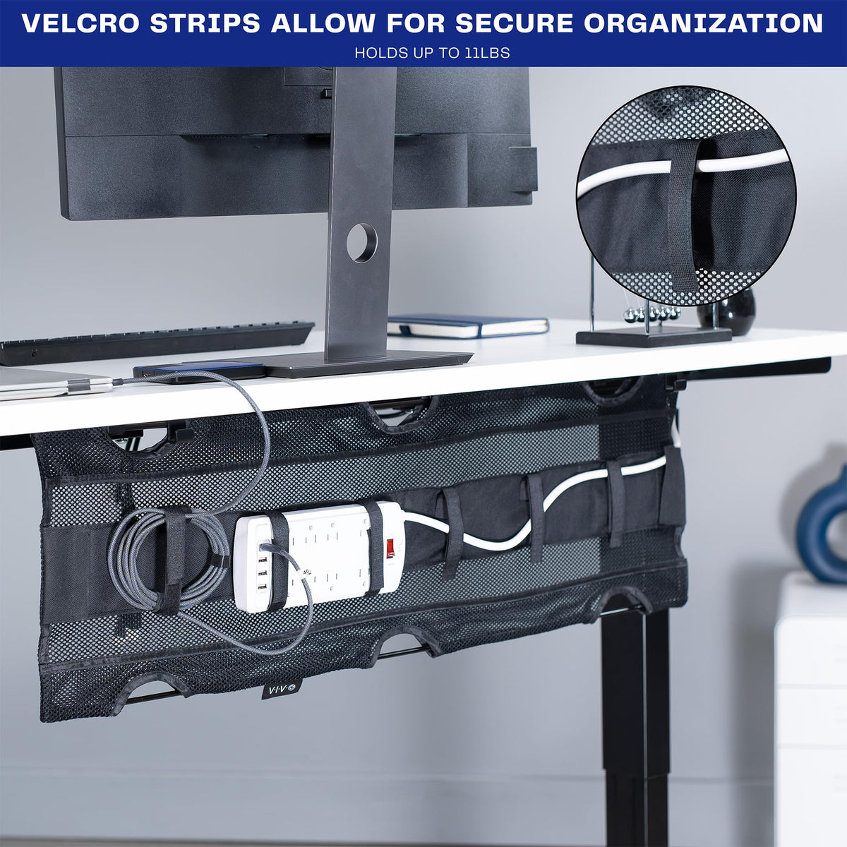 VIVO Black Screw-on 36 in Mesh Net Cable Management Holder, DESK-AC36MH-S