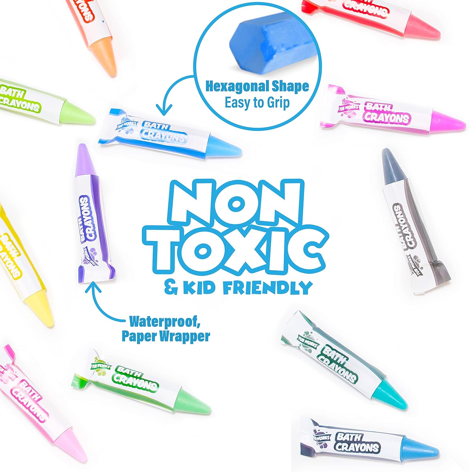 Smooth Bath Crayons Bath Toy, 12 Pack | Nontoxic, Washable Bath Crayons for Toddlers & Kids | Unique Formula Draws
