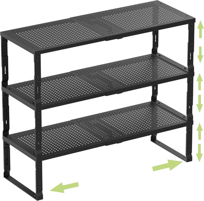 Heavy-Duty Adjustable Metal Shelf Organizer - Expandable & Stackable Pantry Storage Rack for Kitchen, Bathroom, RV