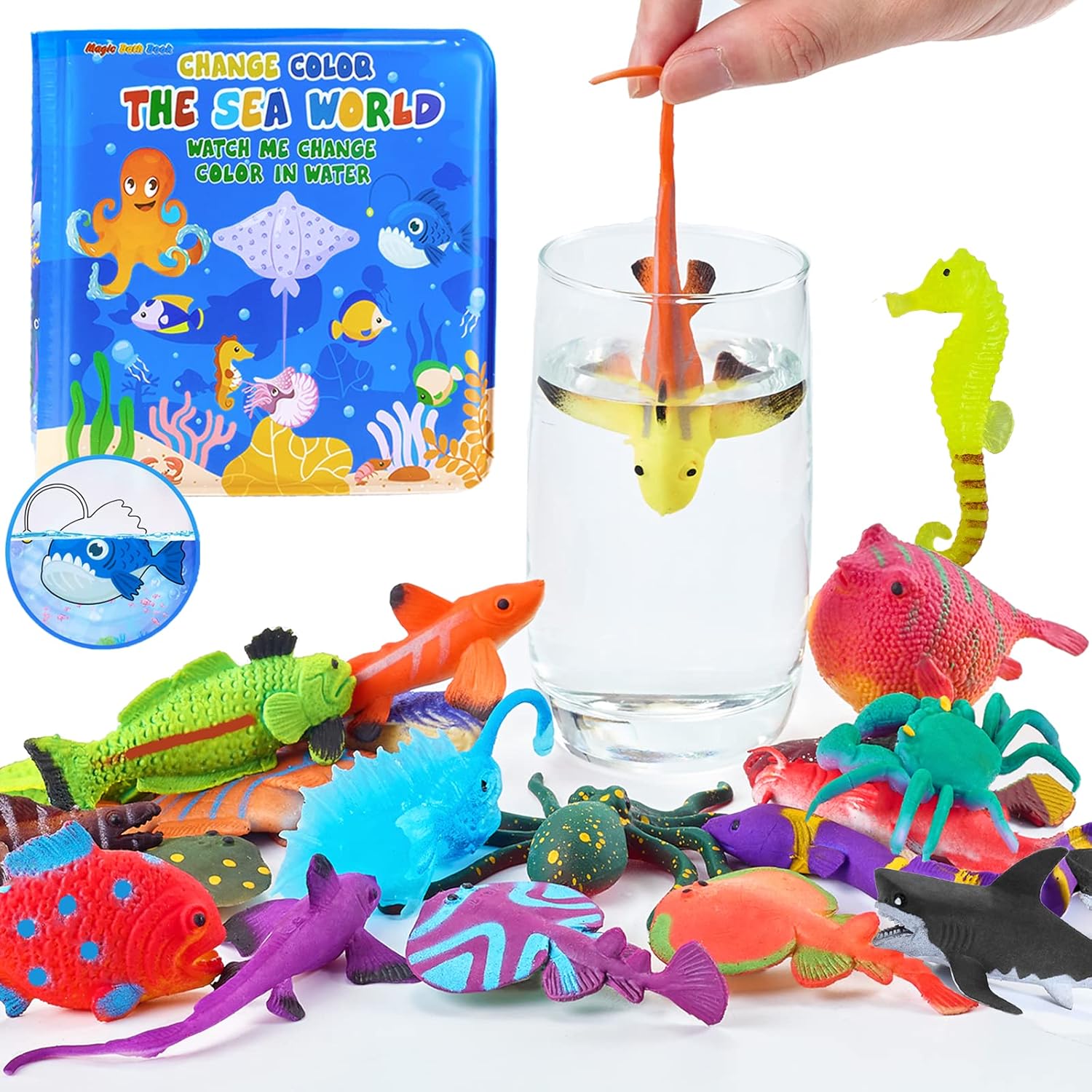 Color Changing No Hole Bath Toys with 2 Glow in The Dark Toys & Bath Book | Bath Toys for Kids Toddlers, Color