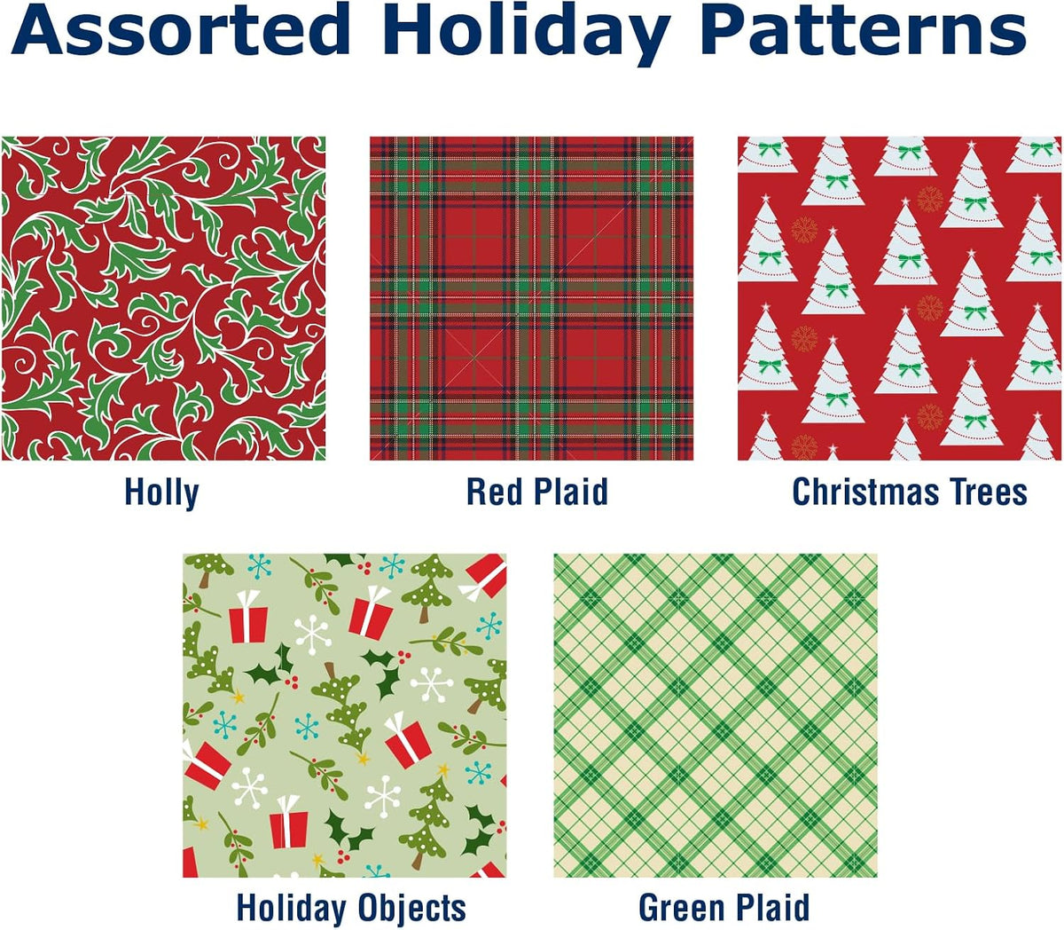 Holiday Shipping Boxes (Pack of 5 - Traditional Patterns - 6"x6"x6")