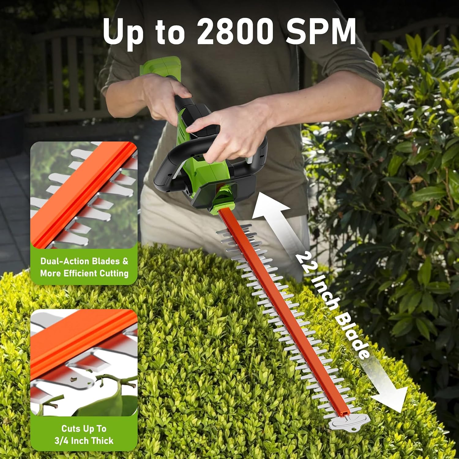 20V Max Hedge Trimmer Cordless, 22 Inch Tree Trimmer with 2 Batteries and Charger, Handheld Electric Trimmers, Grass