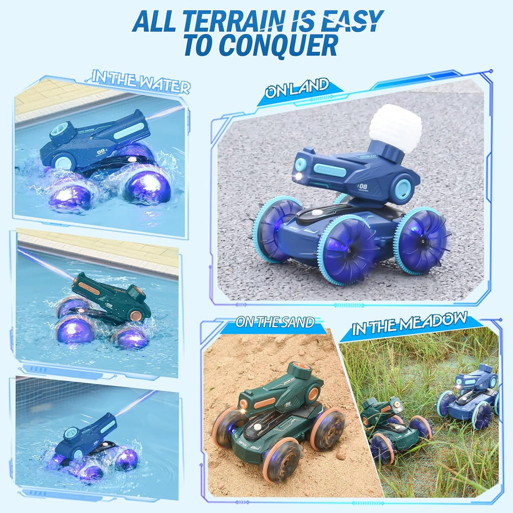 3-in-1 Remote Control Car, RC Boat & Water Gun - Amphibious RC Car for Land & Water, Adjustable Speed, Waterproof