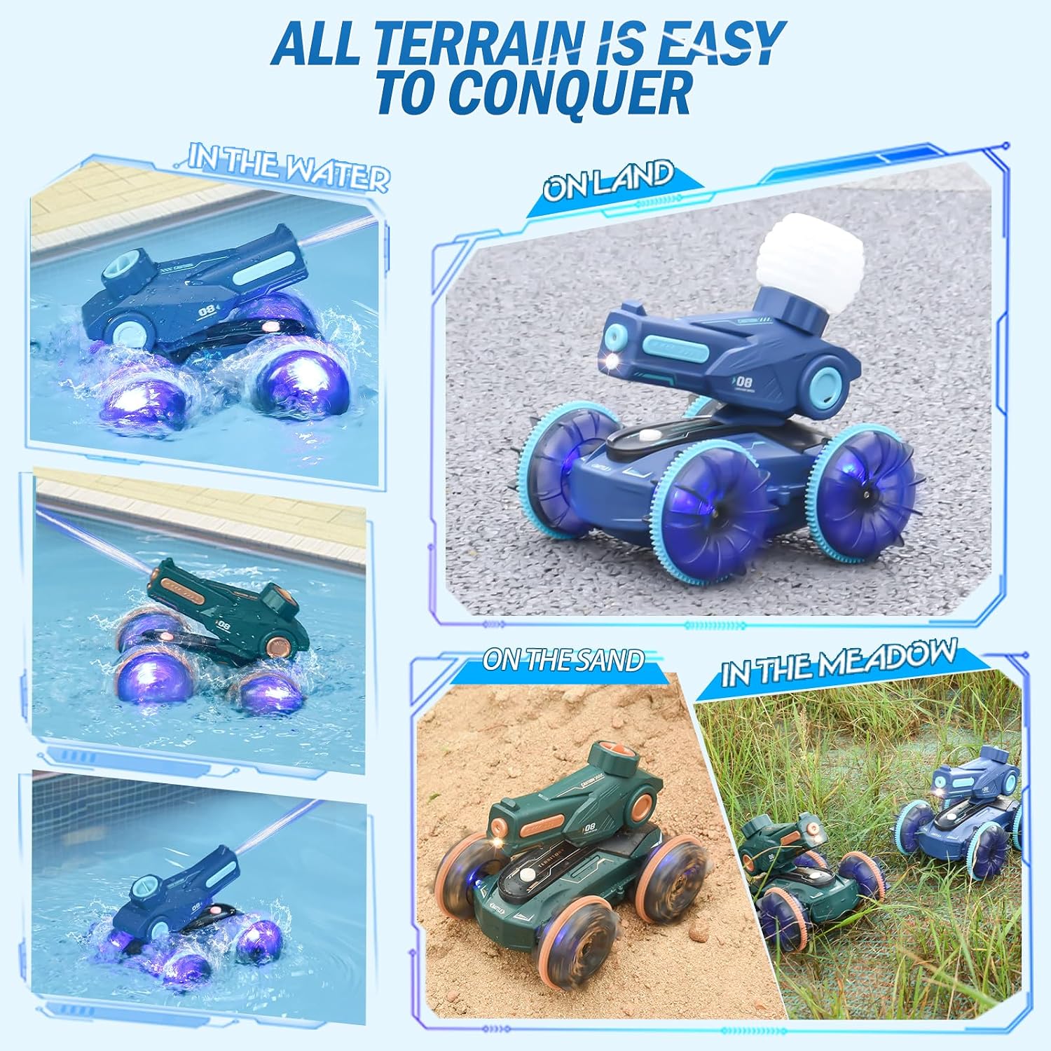 3-in-1 Remote Control Car, RC Boat & Water Gun - Amphibious RC Car for Land & Water, Adjustable Speed, Waterproof
