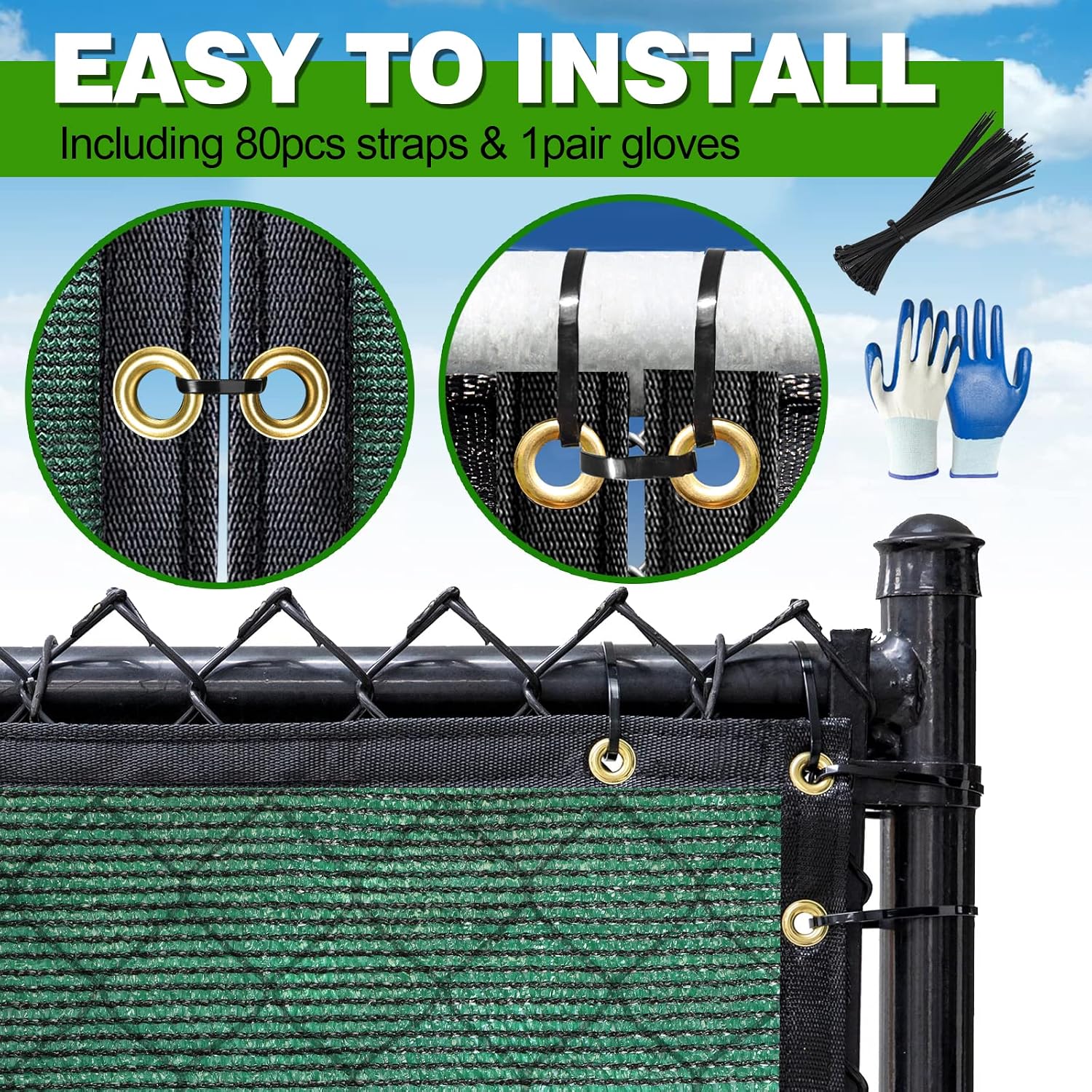 Privacy Fence Screen,with Gloves, 6X50FT Heavy Duty 220GSM 98% Blockage Privacy Screen Fence for Outdoor Wall Garden