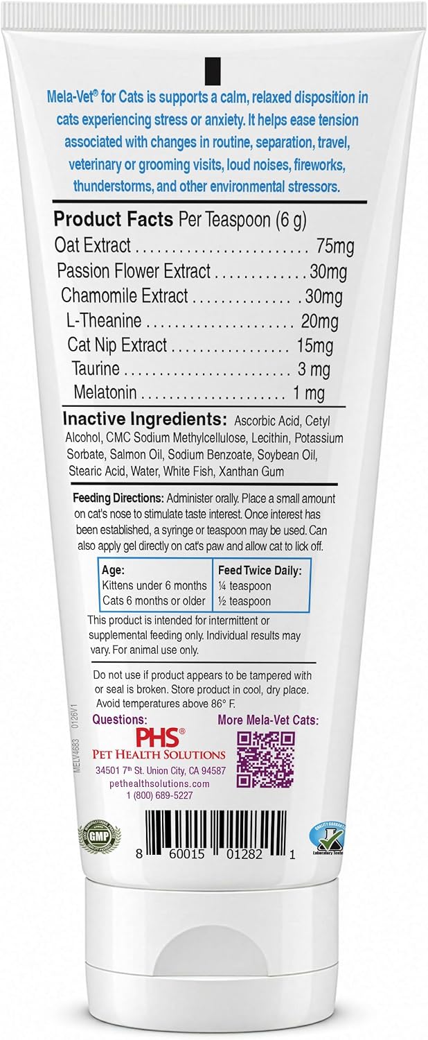 Calming Paw Gel for Cats, 5 oz | Melatonin & L-Theanine Cat Calming Supplement | Fish Flavor Stress Relief Gel for