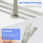 Tinned Copper Cable Sleeve, 15ft Expandable Mesh Braided Sleeving, Flexible Metal Ground Straps Wire Harness Protector (Silver, 1" Wide)
