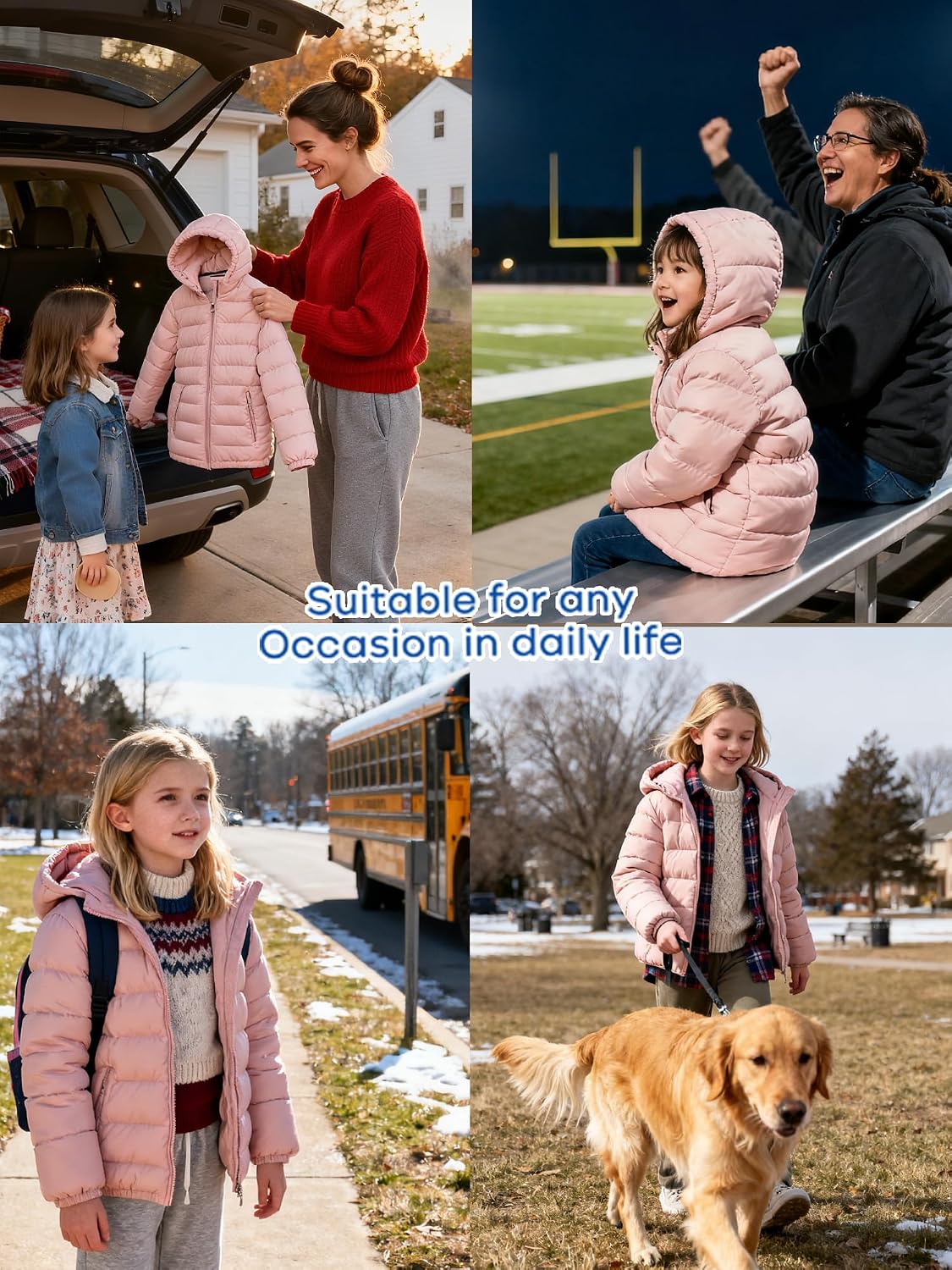 4-12 Years Girls Winter Coats Packable Lightweight Hooded Puffer Jackets with Pocket