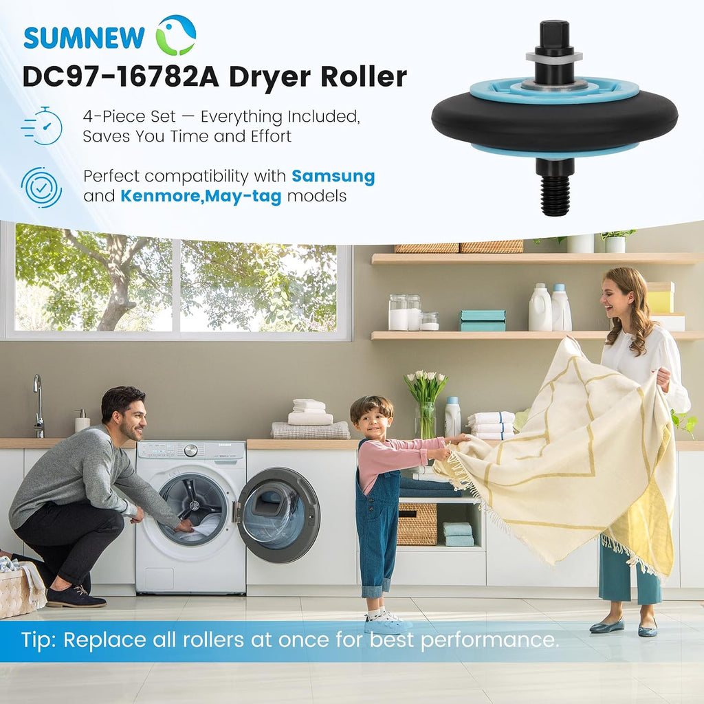 DC97-16782A Dryer Drum Roller Replacement Kit Compatible with Samsung Dryer