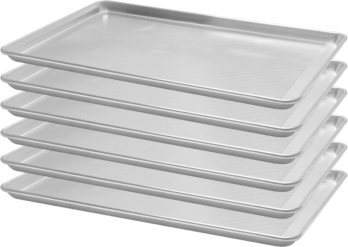 6 Pack Full Size 18" x 26" Aluminum Baking Sheet Pan Perforated, Commercial Bakery Equipment Cookie Sheets, NSF