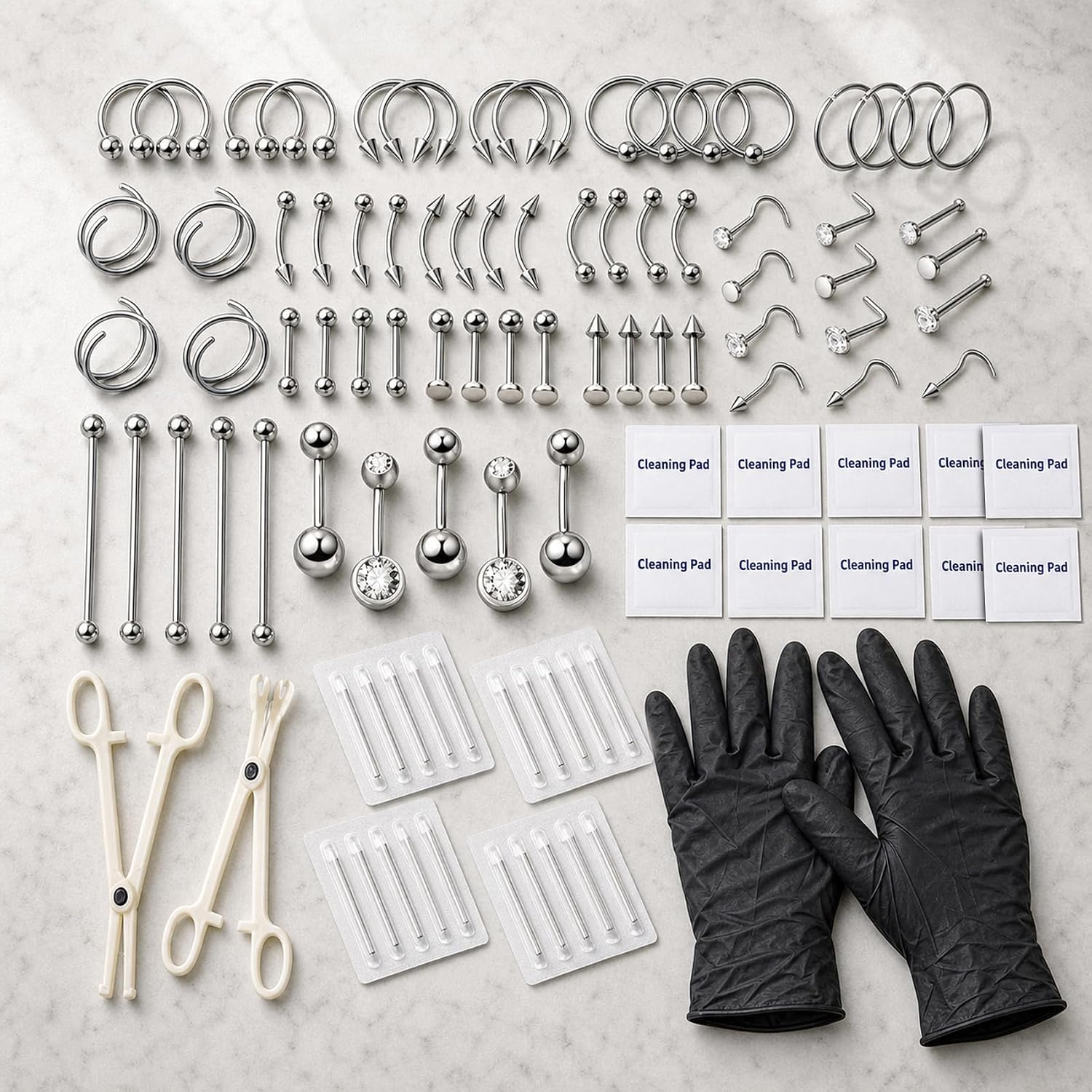 103PCS Piercing Kit for all Body Piercings Stainless Steel Piercing Jewelry with 12G 14G 16G 20G Piercing Needles and