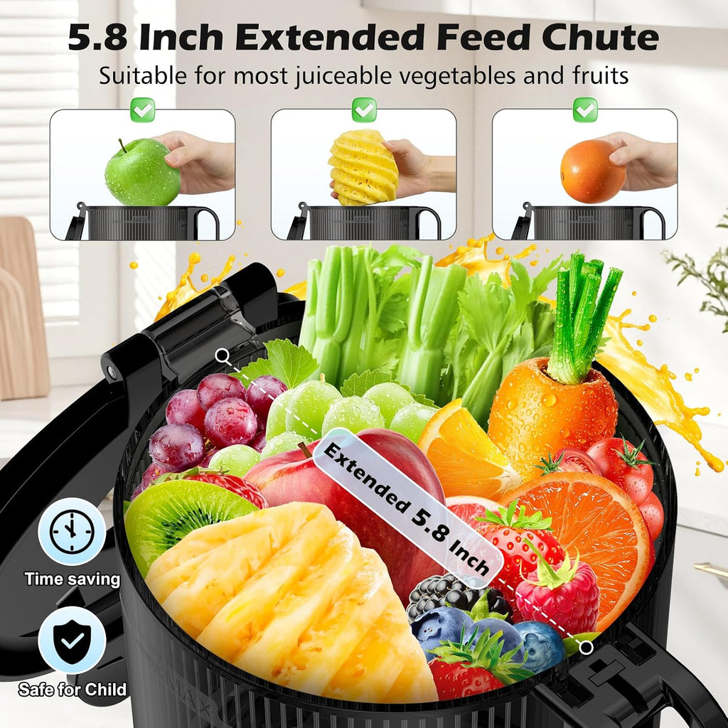 Juicer Machines with 5.8" Large Chute, 2-in-1 Cold Press Juicer for Whole Vegetables Fruits 400W, Masticating juicer