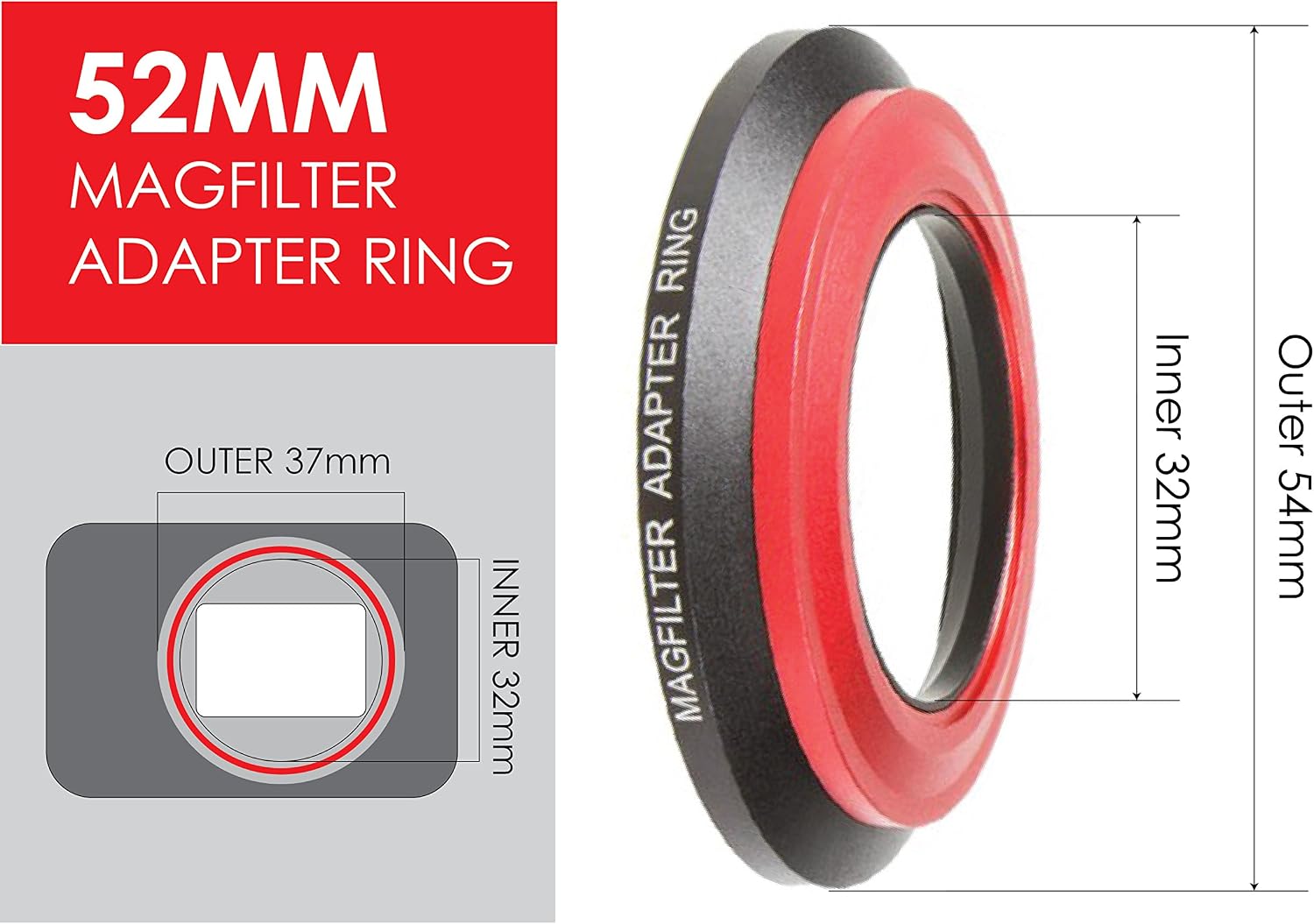 MagFilter 52mm Threaded Magnetic Lens Filter Adapter Ring | Compatible with Sony RX100 IV, V, VI, VII, Canon G5X Mark