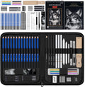 50 Pack Drawing Set Sketch Kit, Sketching Supplies with 3-Color Sketchbook, Graphite, and Charcoal Pencils, Pro Art