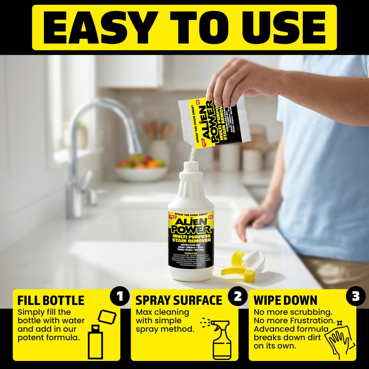 ALIEN POWER Original Mold and Mildew Remover Spray, 72 Oz. 3 Packet Set