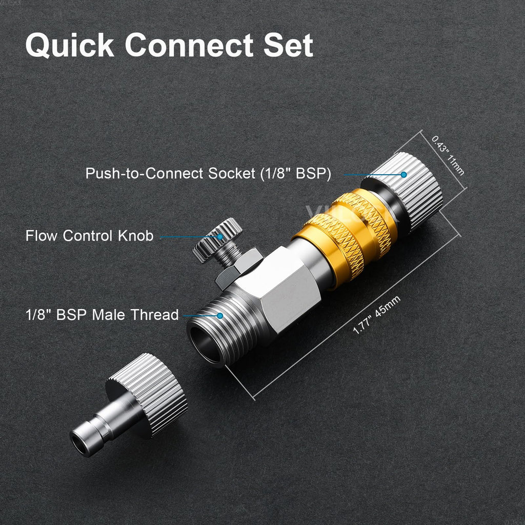 VIILOCK 1/8" BSP Airbrush Quick Release Coupler with Air Flow Control Valve