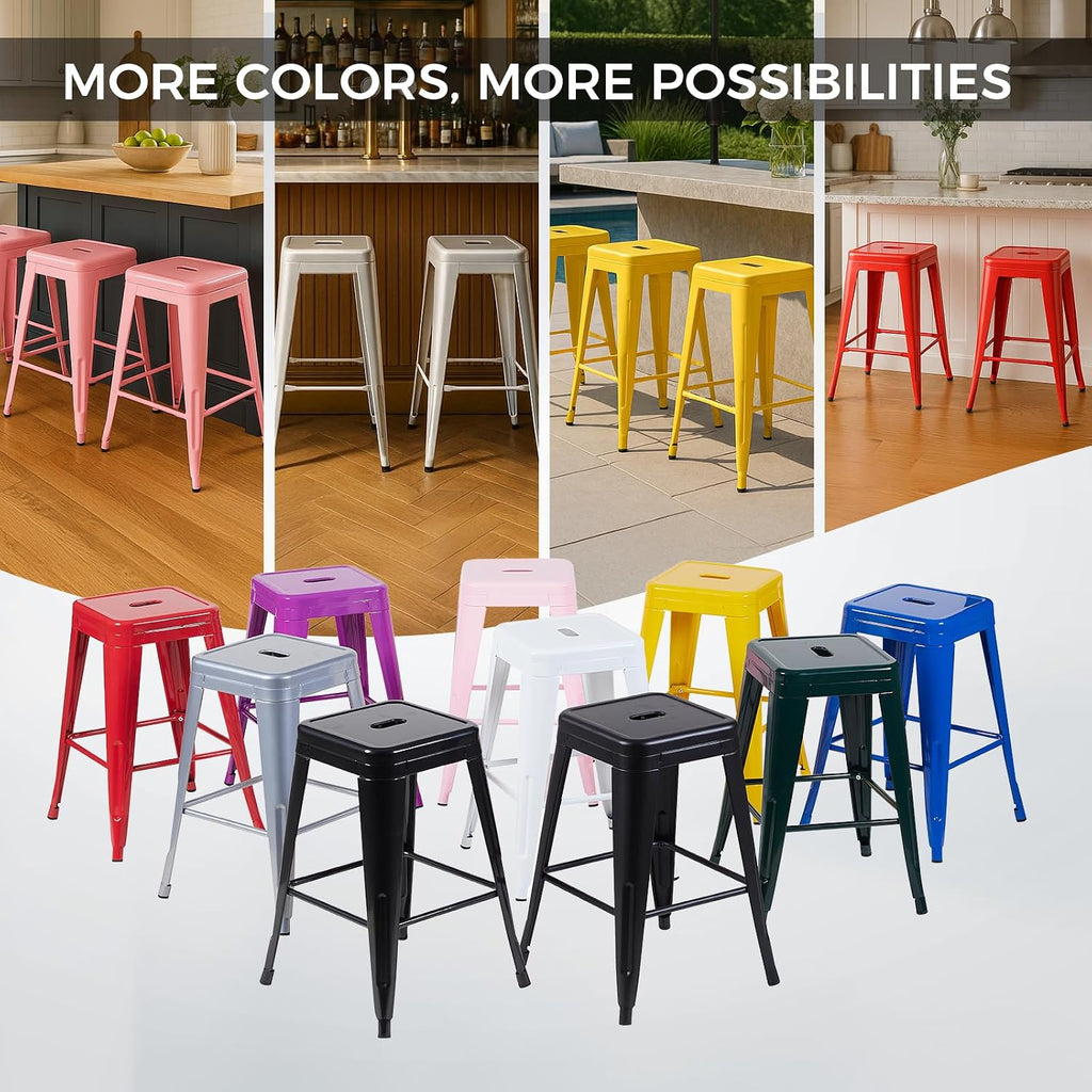 24 Inch White Metal Counter Stools, Set of 6, Backless