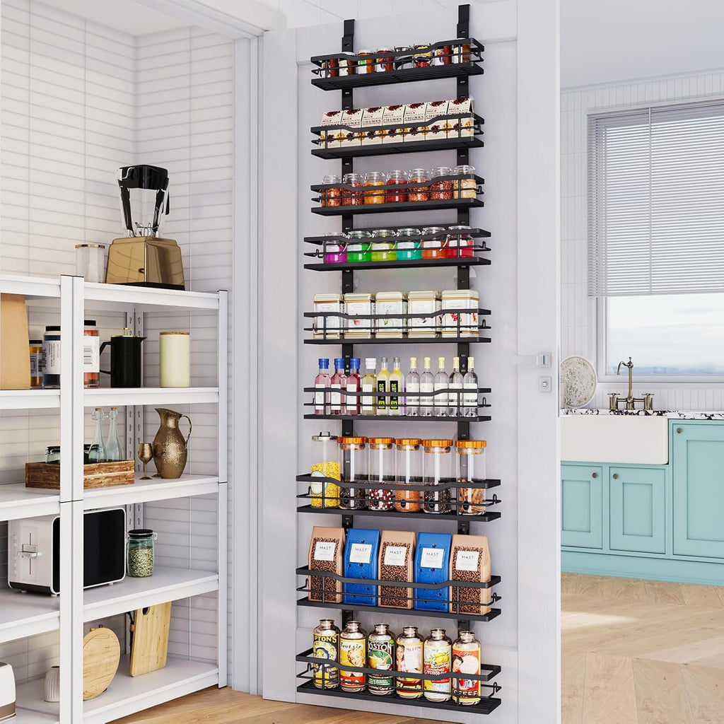 Over The Door Pantry Organizer，9-Tier Over The Door Organizer with Adjustable Basket，Metal Hanging Pantry Organizers