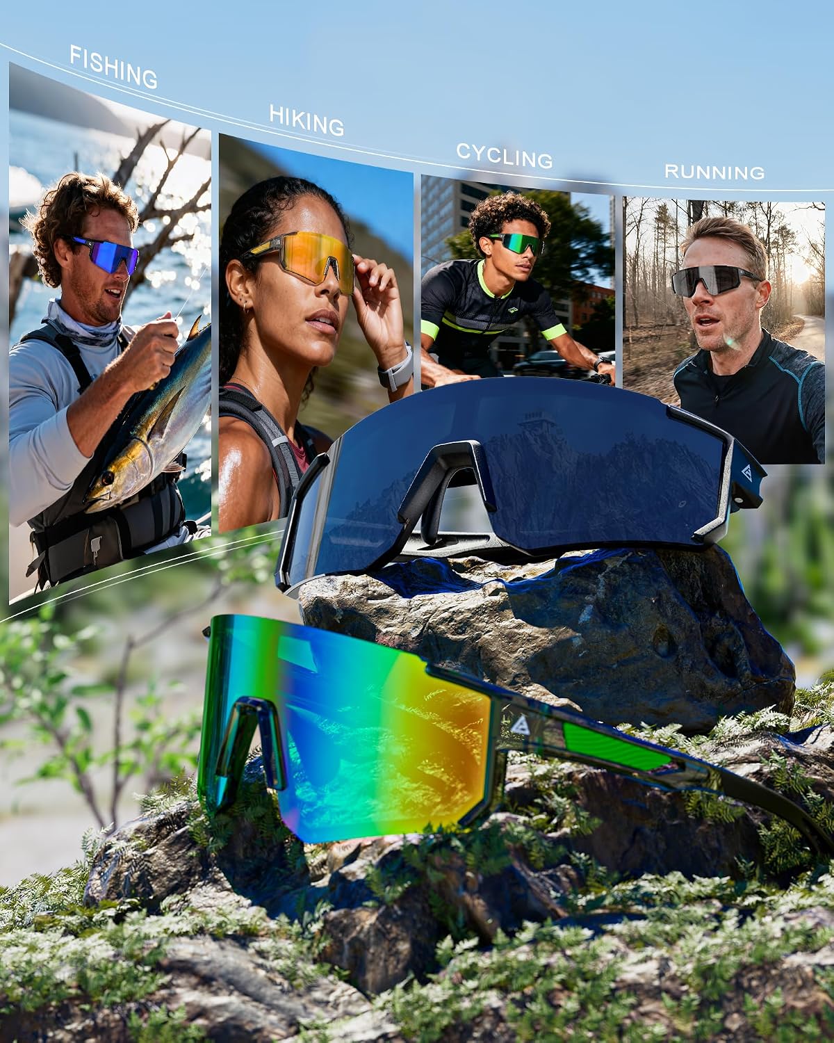 Polarized Sports Sunglasses for Men Women, UV400 Protection Mens Sunglasses Wrap Around Sun Glasses for Cycling Running