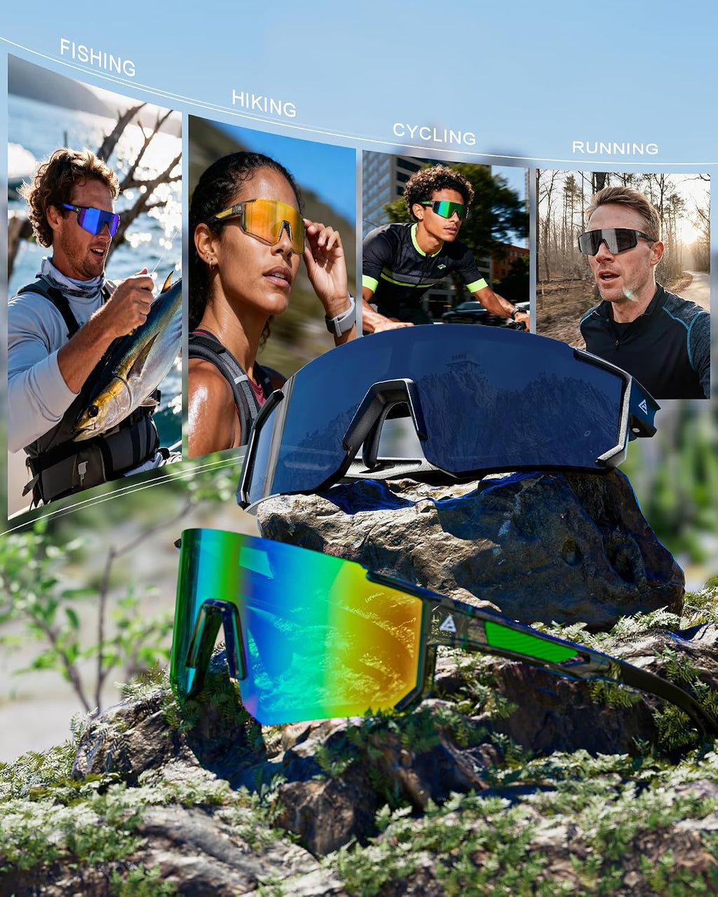 Polarized Sports Sunglasses for Men Women, UV400 Protection Mens Sunglasses Wrap Around Sun Glasses for Cycling Running