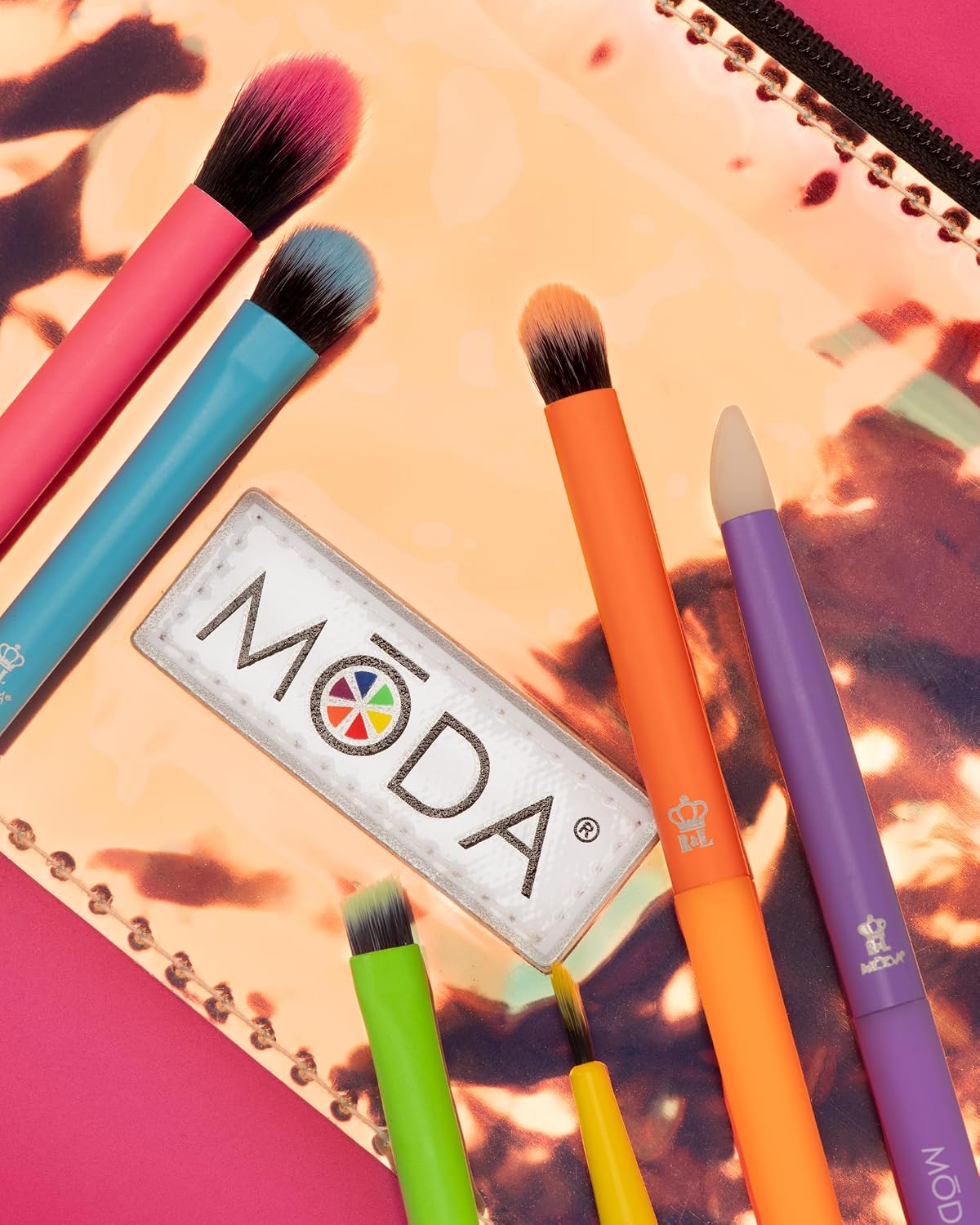 MODA Totally Electric 7pc Bright Eye Makeup Brush Kit, Vegan, Travel Case