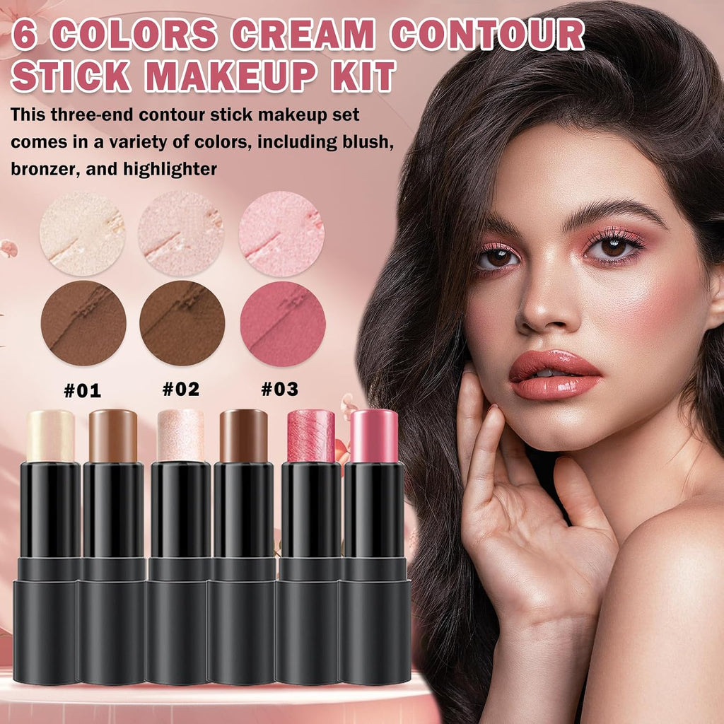 6 Colors Cream Contour Stick Makeup Kit,Makeup Contour Kit (Set A)